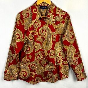 Jones NY Womens Long Sleeve Button Up Tunic Shirt Sz L  Business Formal Office